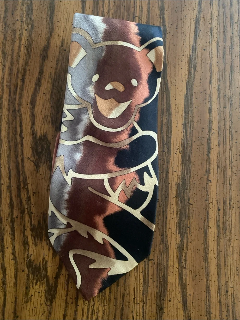 Vintage 90s Grateful Dead Dancing Bear Silk Tie Earth Tone Brown/Tan Abstract